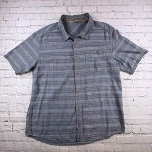 Horny Toad Button Down Shirt Mens XXL Blue Striped Good Short Sleeve Pocket